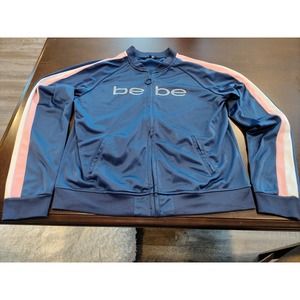 WOMEN'S BEBE SPORTS ATHLETIC JACKET- BLUE WITH PINK & WHITE ARM STRIPES -CUTE!